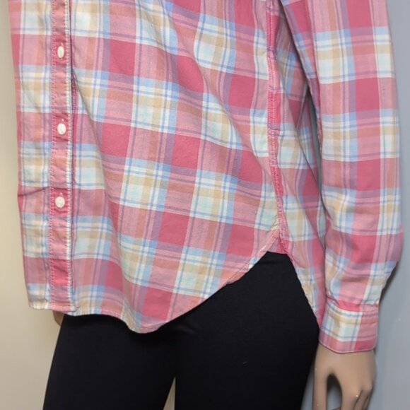 Levi's Boyfriend Fit Plaid Shirt Casual Button Front Pink Cotton Long Sleeve Top - Picture 4 of 13